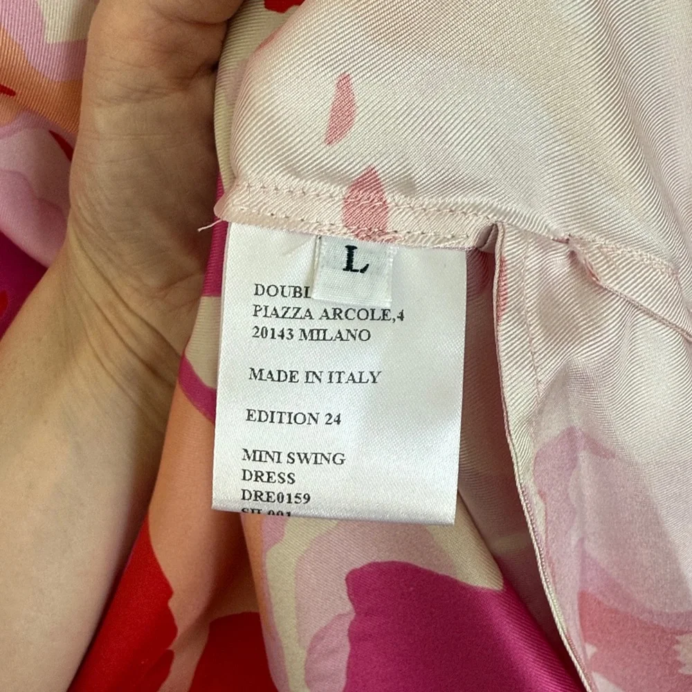 La DoubleJ Mini Swing Dress Peonia Rosa Floral 100% Silk Size L - Picture 5 of 7